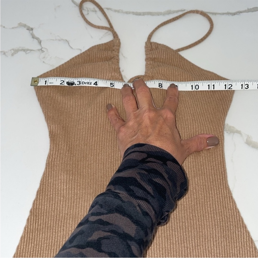 Tan Ribbed Bodycon Mini Dress - Picture 8 of 9